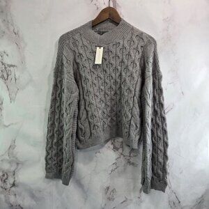 By Anthropologie Sweater Womens Small Gray Cable Knit Mock Neck Wide Arm